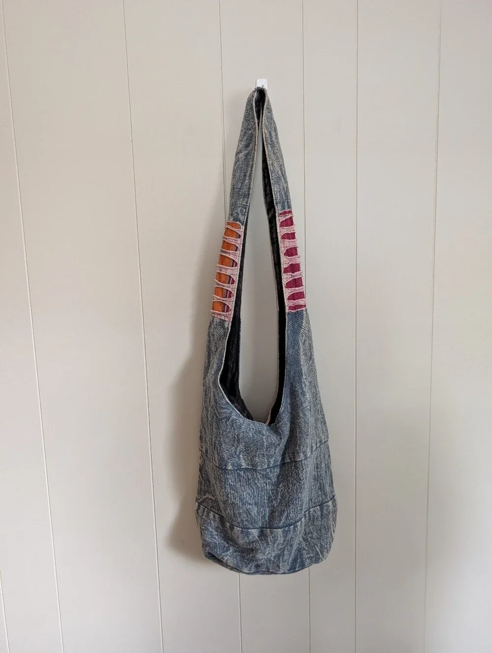 Y2K Bohemian-Style Washed Denim Patchwork Sling Bag